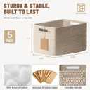 5 Pack Woven Storage Baskets for Shelves, Decorative Basket Organizer Storage Bins for Toys, Books, Clothes, Closet, Nursery, Bathroom Cotton Rope Shelf Baskets for Organizing and Decor, Khaki