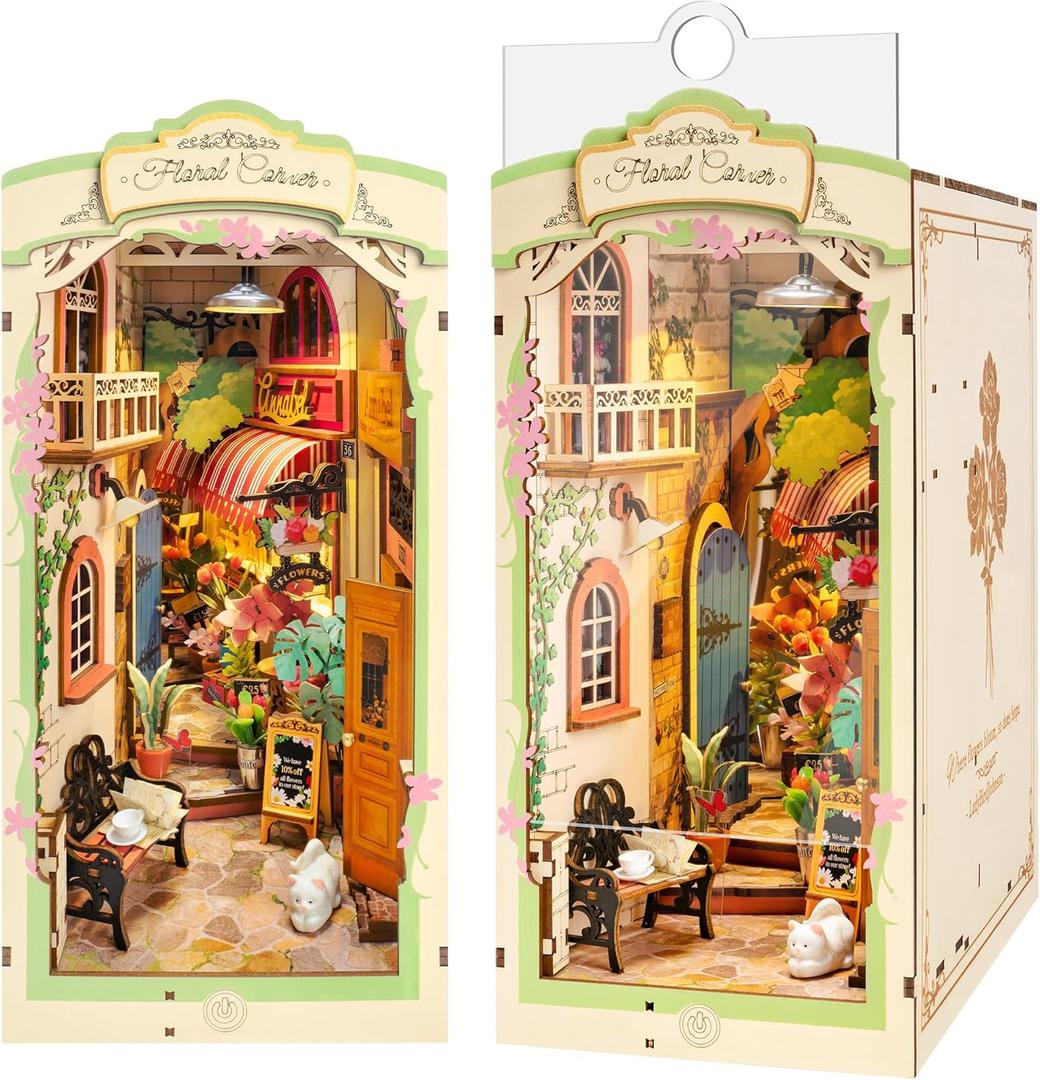 DIY Book Nook Floral Corner, 3D Puzzle Book Nook Kits for Adults, Decorative Book Nooks for Bookshelf Miniature Scenes, DIY Crafts/Gifts/Decorations for Adults (Floral Corner)