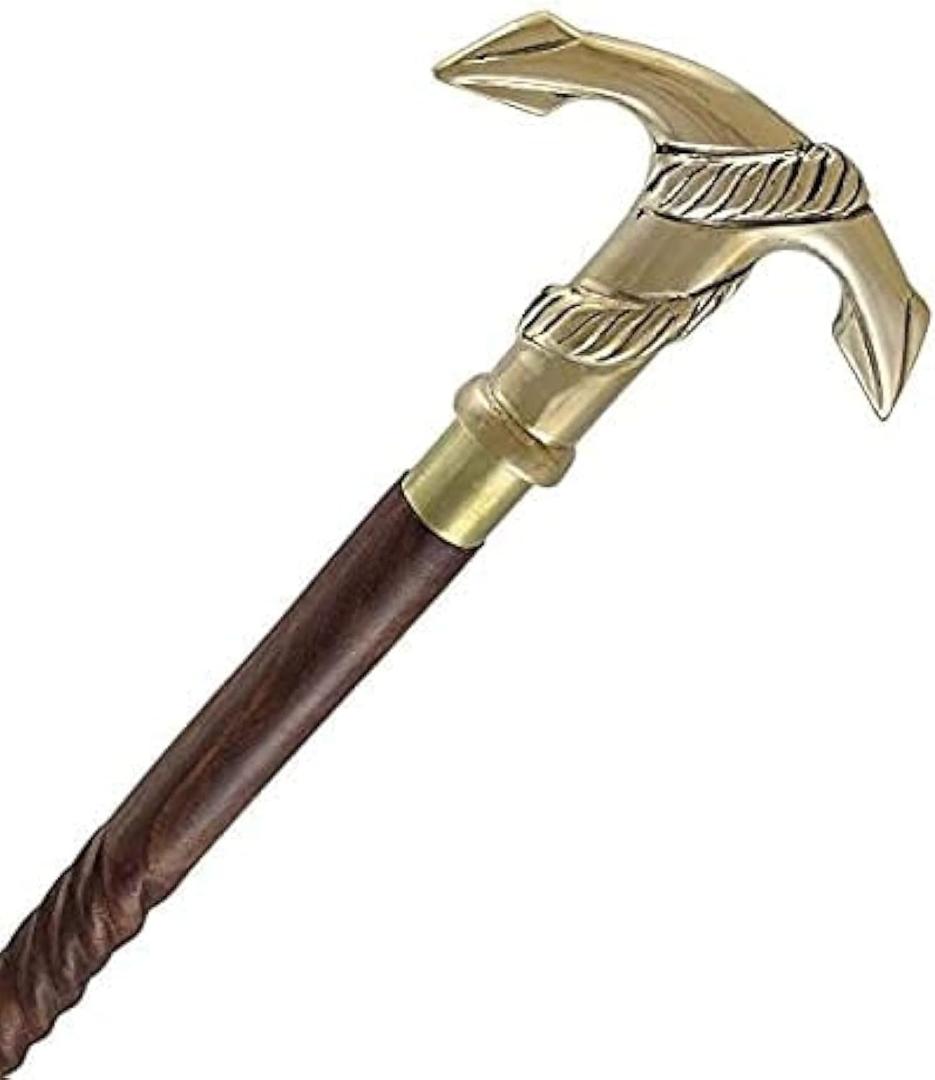 Humaira Nautical Walking Stick Wood & Metal Mens Walking Canes Spindle Shaft Wooden with Brass Anchor Handle Brown