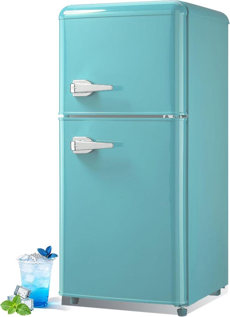 Retro Mini Fridge with Freezer 4.0 Cu. Ft, Small Refrigerator Dual Door, Mint Green