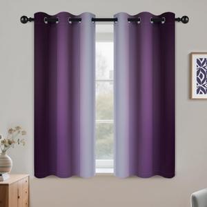 COSVIYA Grommet Ombre Room Darkening Curtains 45 inch Length, Purple and Greyish White Gradient Drapes Light Blocking Insulated Thermal Window Curtains for Bedroom/Living Room,2 Panels,42x45 inches