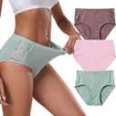 ANLIQI Womens Cotton Hipster Underwear Lace Panties Middle Rise Briefs Soft & Breathable Ladies Full Coverage Undies S-3XL (XXXL)