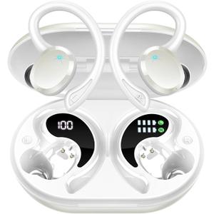 Wireless Earbuds Bluetooth Headphones, Bluetooth 5.3 Earbuds Sport Immersive HiFi Stereo Ear Buds, 48Hrs Earphones in Ear with Earhooks, HD Mic, IP7 Waterproof White Headset for Workout Running [2023]