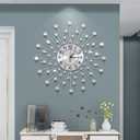 24 Inch Crystal Large Modern Metal Starburst Decor, Bling Crystal Wall Clock for Kitchen Office Bedroom Living Room Decorative (Silver)