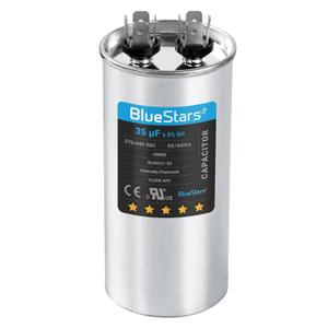 [UL Certified] BlueStars 35 uF MFD  5% 370-440 VAC Volt Multi-Purpose Motor Run Round Capacitor - Compatible for AC Motor Run or Fan Start or Condenser Straight