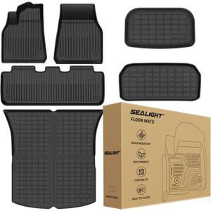 2020-2024 Tesla Model Y Floor Mats 5 Seater Full Set Made by SEALIGHT, All Weather Protection, Custom Fit, TPE, 3D Scanning Design, Non-Slip, Waterproof, Easy to Clean, Install, Remove