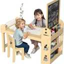 45.3" x 23" Craft Table with Magnetic Convertible Double-Sided Easel (Blackboard & Whiteboard),Kids Art Table and Chair Set with Paper Roll Dispenser,Storage Desk for Drawing & Crafts, Ages 4-12