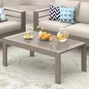 Wisteria Lane Outdoor Furniture Patio Coffee Table, Outdoor Rectangle Coffee Table, All-Weather Outdoor Metal Coffee Table for Balcony, Garden, Deck, Backyard, Khaki