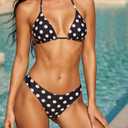 Women Polka Dot Bikini Sets Sexy Halter String Triangle High Cut Cheeky 2 Piece Bathing Suit (Black, S)