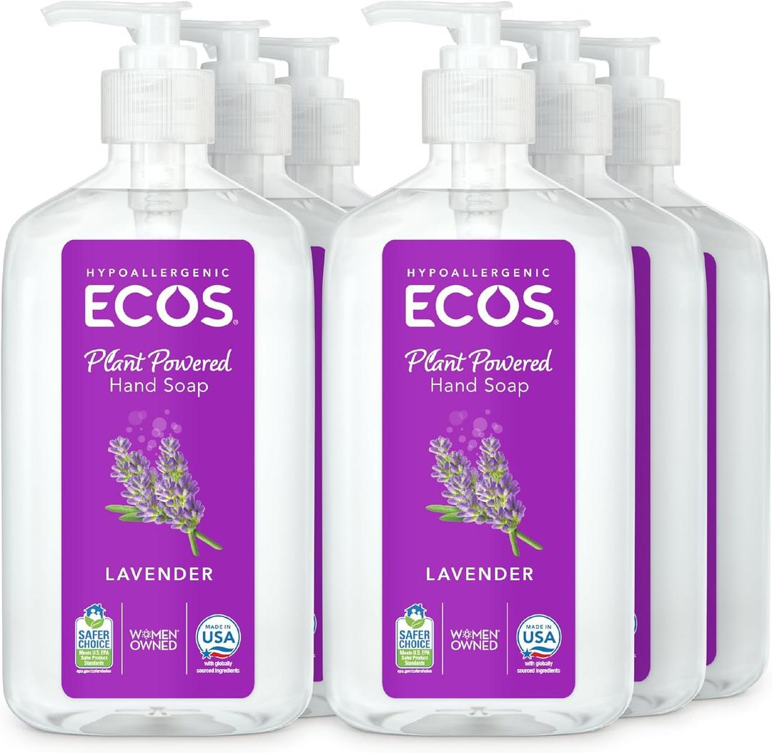 ECOS Hypoallergenic Hand Soap - All Natural pH-Balanced Handwash Soap with Vitamin E - Safe for Sensitive Skin - Lavender - 17 Oz Bottle (6 pack)