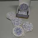 AD Set of 6 Coasters for Drinks Absorbing Round Ceramic Stone Coaster with Cork Base,Tabletop Protection Mat for Mugs and Cups,Office,Kitchen (Indigo Blue with Holder)