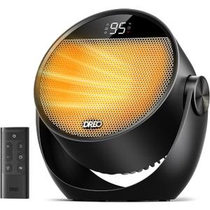 DREO Space Heater 1500W, 60 Adjustable Tilt, 10.5ft/s Portable Electric Heaters for Indoor Use with Thermostat, 8 Safety Protections, 3 Modes, Remote, Quiet Desk Heater for Bedroom, Office, Black