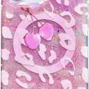 Magnetic Sparkly Phone Case Pink Girl, Glittery Leopard Print with Cherry/Cheetah Sparkle Cover with Bling Glitter Effect/Compatible with MagSafe iPhone 16 Pro Max, Fresh Pink