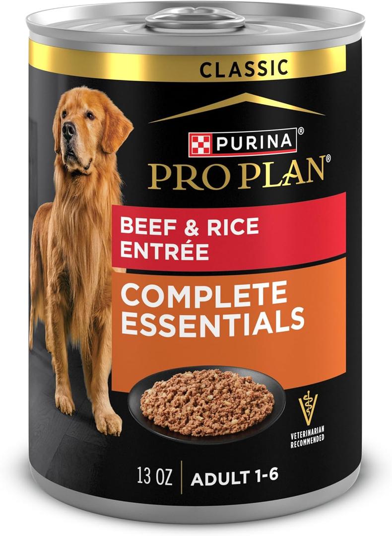 Purina Pro Plan Complete Essentials Classic Pate Dog Food, Beef and Rice Entre - (Pack of 12) 13 oz. Cans EXP: July 2027