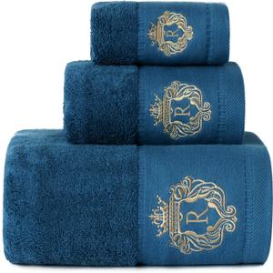 Luxury Bathroom Super Soft and Highly Absorbent Premium 100% Cotton Bath Towel Set for Gifts (Blue-R)
