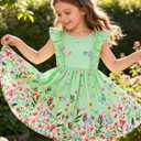 Goodstoworld Toddler Girl Dress for Kids Summer Beach Ruffle Tie Back Dresses for 2-8T (Green)