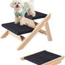 Dog Stairs/Ramp for Bed, Wooden 2-in-1 Foldable Pet Stairs & Ramp, Portable Dog Step Up to 180 Pound for Elderly/Short-Legged Dogs, 2 Steps for Beds, Couch, Cars