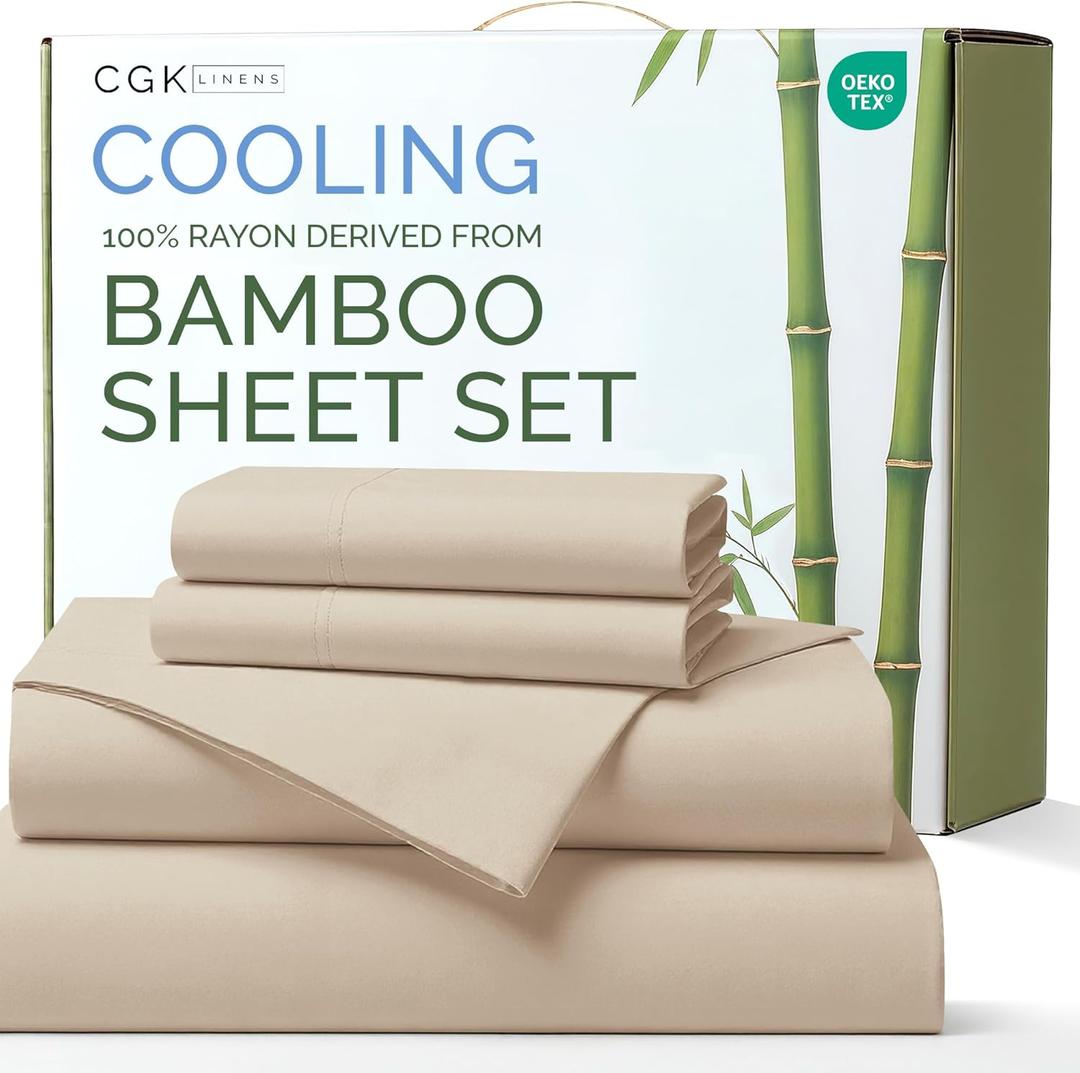 100% Rayon Derived From Bamboo - Bamboo Sheets Cal King Size - Cooling Sheets for Cal King - Soft, Breathable & Hotel Luxury Bedding - 1 Flat & 1 Fitted & 2 Pillowcases w/ 16 Inch Deep Pockets - Wheat