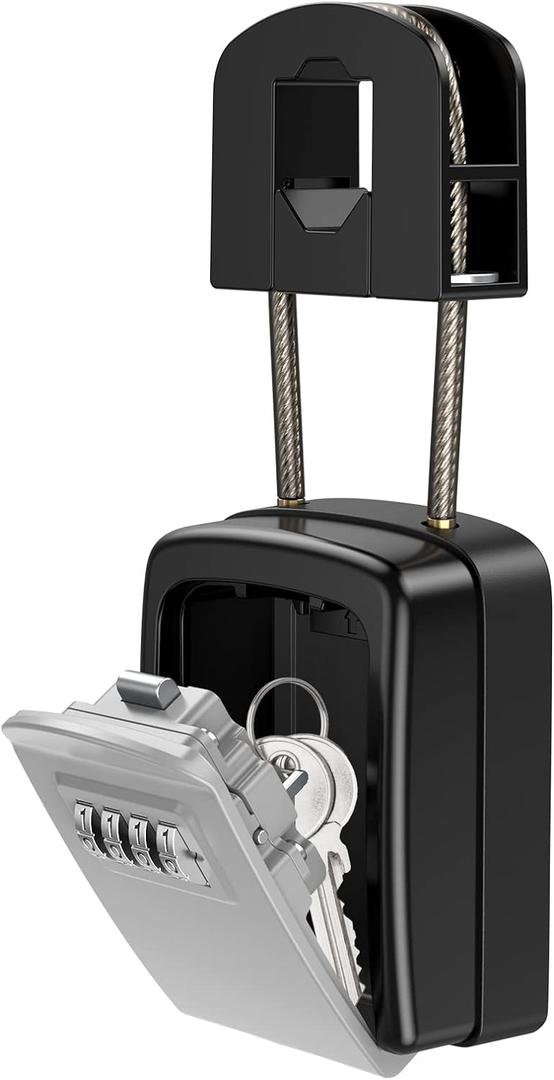 KeeKit Key Lock Box, Upgraded Key Safe Box for Lever Handles with Removable Buckle & Resettable 4-Digit Combination, Waterproof Secure Storage for Home, Office, Indoor & Outdoor Use