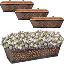Halatool 24 Inch Window Box with Coco Liner, 4 Pack Sturdy Metal Flower Railing Planter with Coco Coir Basket Liners for Window Deck Fence Porch Balcony and Patio Outdoor Indoor Lawn