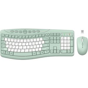 Wireless Keyboard and Mouse Combo, 2.4G Full Size Quiet Ergonomic Curved Keyboard for Natural Typing, 3-Level DPI Adjustable Silent Mouse for Windows, Mac OS, Desktop/Office and Home (Avocado Green-B)