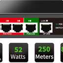 STEAMEMO 5 Port PoE+ Switch | Easy Smart Managed Ethernet Switch | Support VLAN, QoS | 52W Total PoE Budget | Fanless Metal | Plug & Play (Desktop/Wall Mount)