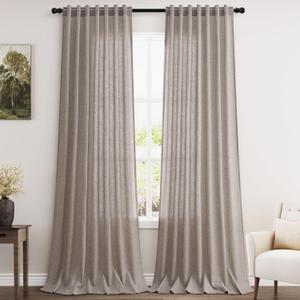 Brownish Grey Linen Curtains 90 Inch Length 2 Panels Set for Living Room Rod Pocket Back Tab Window Drapes Light Filtering Modern Farmhouse Curtain 90 Inches Long for Dining Room Bedroom 52x90