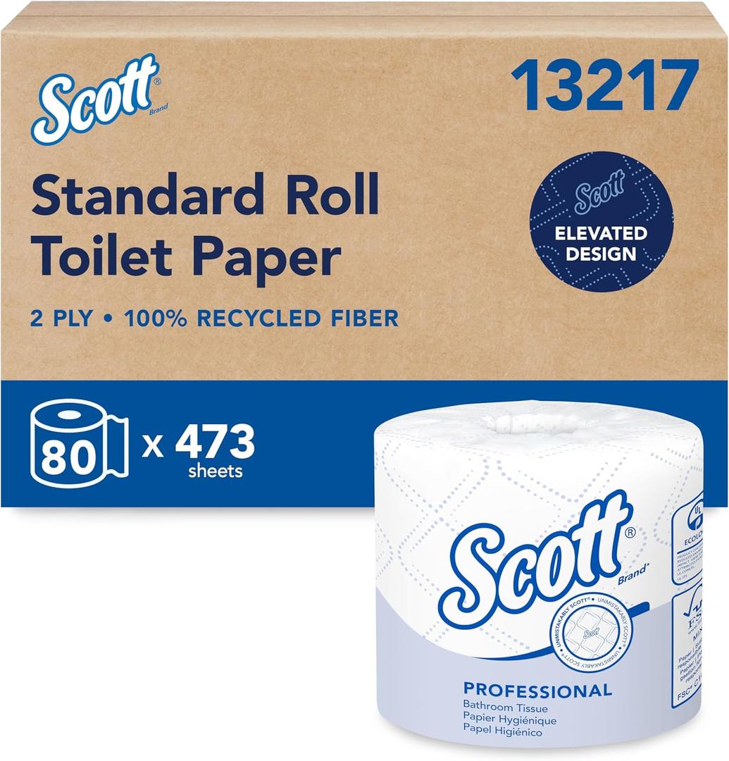 Scott Professional 100% Recycled Fiber Standard Roll Bulk Toilet Paper (13217), 2-Ply, Elevated Design, White, Individually Wrapped (80 Rolls of 473 Sheets, 37,840 Sheet Total)