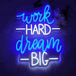 Work Hard Dream Big Neon Sign Led Office Decor Neon Lights Signs for Wall Decor USB Powered Led for Room Decoration Home Game Room Bar Party