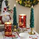 Chritsmas Flameless Candles, Battery Operated Christmas Candles, Real Wax Glass Flickering LED Candles, Tree Candlestick for Home Christmas Decor, Remote Timer (Red)