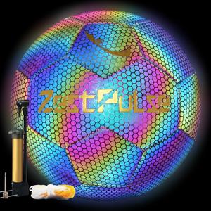 Holographic Reflective Soccer Ball Size 3, 4 & 5 for Kids & Adults, High Visibility for Night Games and Training, Ideal Gift for Boys Girls 8-12 (Dark)
