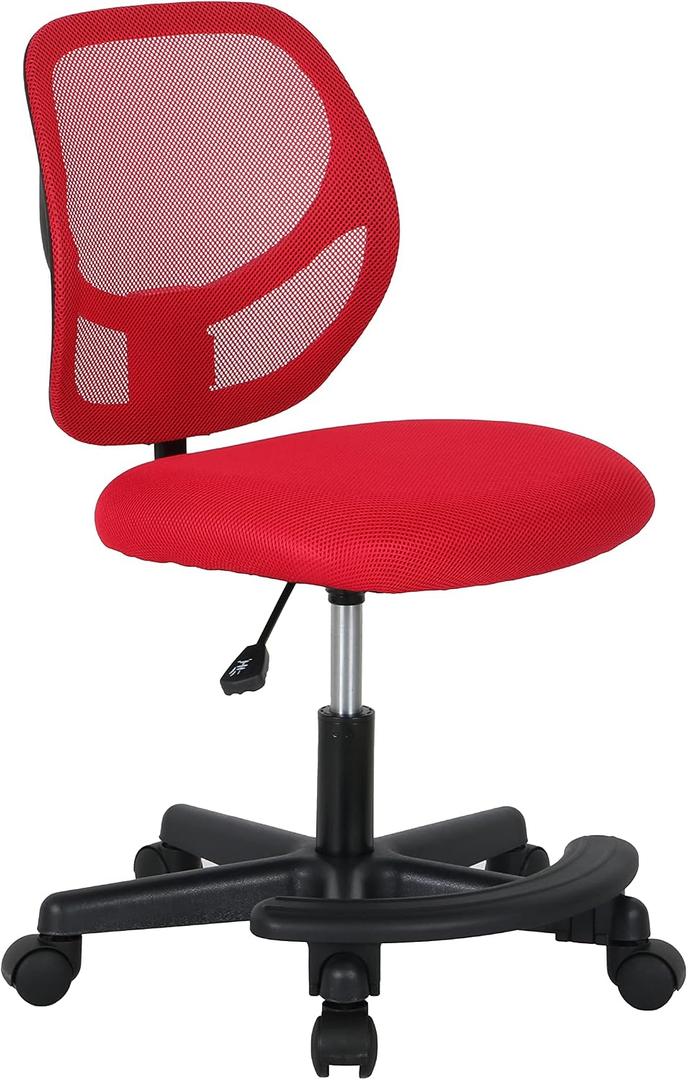 Amazon Basics Kids Adjustable Height Mesh Low-Back Swivel Desk Chair with Footrest, Rolling Computer Task Study Chair, Breathable, Red, 21.85 x 21.85 x 29.33 inches