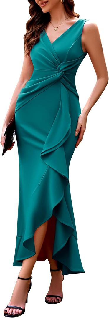 BeryLove Formal Wedding Guest Evening Midi Ruffle Dresses Prom Cocktail Party Mother of The Bride Dress XXL