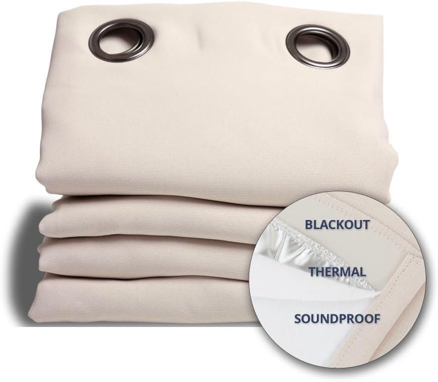 Moondream DecibelControl 3-in-1 Soundproof Curtain | Noise Reduction | Thermal Insulation | 100% Blackout | Patented Technology | Made in Europe | Grommet | 55" W x 84" L | Beige - Eggshell MC634