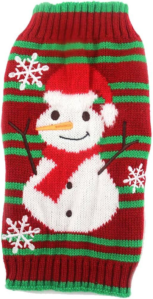 Pet Clothes Stripe Snowman New Year Christmas Sweater Cat Dog Jacket Apparel, M