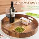 Extra Large Round Ottoman Coffee Table Tray, 22" Big Kitchen Serving Trays for Huge Ottoman Counter Giant Decorative Organizer, Huge Wood Serveware Tray with Built-in Handle for Big Job