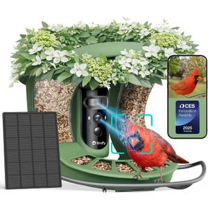 Birdfy 2 Smart Bird Feeder with Camera, Dual-Lens (2K+1080P) Camera for Live Streaming & Close-Up Photos, AI Identifies Bird Species, Solar-Powered Backyard Birdwatching Gift
