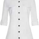 DJT Womens Soft Stretchy Knit Plaid Shirts Roll Up Long Sleeve Collared Button Down Blouses Tops XL