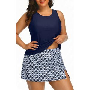 Plus Size Tankini with Skirt - Two Piece Swimsuit for Women Tummy Control Bathing Suit High Neck 2025 Swimwear (Navy Geometric), Plu 20