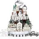 Tatuo 20 Pieces Christmas Winter Tiered Tray Decor Snowman Snowflakes Winter Tiered Tray Decoration Set Christmas Hello Tabletop Wooden Signs