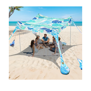 2PM SPORTS Beach Tent Canopy with UPF50+ UV Protection, Outdoor Large Beach Sun Shade Shelter for Family Picnic Camping Travel Shore Fishing, 8 Sandbags, Sand Shovel (Leaf, 8x8 FT)