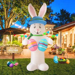 12FT Inflatable Bunny Decoration with Built-in LED Light, Easter Outdoor Yard Decoration for Lawn, Garden, Party