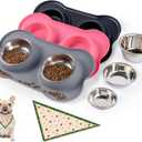 Dog Bowls with Silicone Feeding Mat,No Spill Food Water Dish Set,Dishwasher Safe,2 Stainless Steel Puppy Bowls with Dogs Bandanas,Suitable for Tiny Pets Under 8lbs,Extra Small,Grey