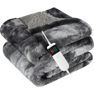Electric Heated Blanket Throw 50''x60''Size Faux Fur Heating Blanket 10 Heating Settings, 1-8h Timer & Overheat Protection, Machine Washable, Soft Flannel and Sherpa Full Body Warmth