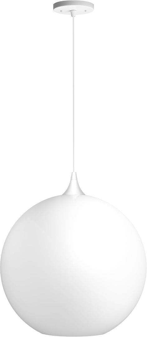 Solus 16" Modern Contemporary Globe Pendant Light, Adjustable Hanging Light Fixture, White Shade, White Finish