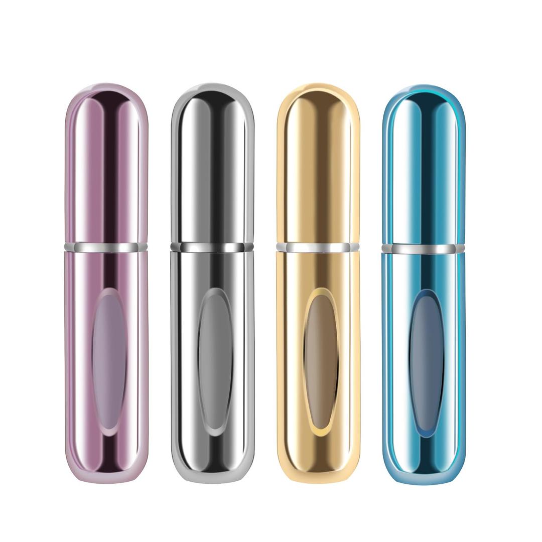 Yamadura Portable Mini Refillable Atomizer Perfume Bottle, 5ml Refillable Atomizer Perfume Spray, Scent Pump Case for Traveling and Outgoing (4 Pack) (Pink, Gold, Blue, Silver)