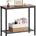 Hoctieon 2 Tier End Table, Sofa Side Table, Narrow Side Table with Storage, Slim Nightstand for Small Spaces, Metal Frame, for Living Room, Bedroom, Sofa Couch, Hall, Rustic Brown (1 Pack)