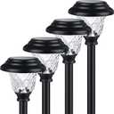 Glass Solar Lights Outdoor, 4 Pack Super Bright Solar Pathway Lights, Up to 12 Hrs Long Last Auto On/Off Garden Lights Solar Powered Waterproof, Stainless Steel LED Landscape Lighting for Yard (Cool White)