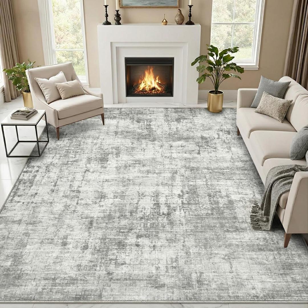 Area Rugs 8x10 Living Room Rug Washable No Slip Low Pile Soft Thickness Large Carpets Indoor Floor Covering for Bedroom Dining Modern Abstract Home Office Decor Grey