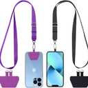 CACOE Phone Lanyard 2 Pcs Adjustable Neck Strap,4 Pcs Patches,Universal Crossbody Multifuctional Polyester Lanyards Compatible with Most Smartphones(Black+Purple)